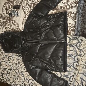 Faux Leather Black Puffer Jacket